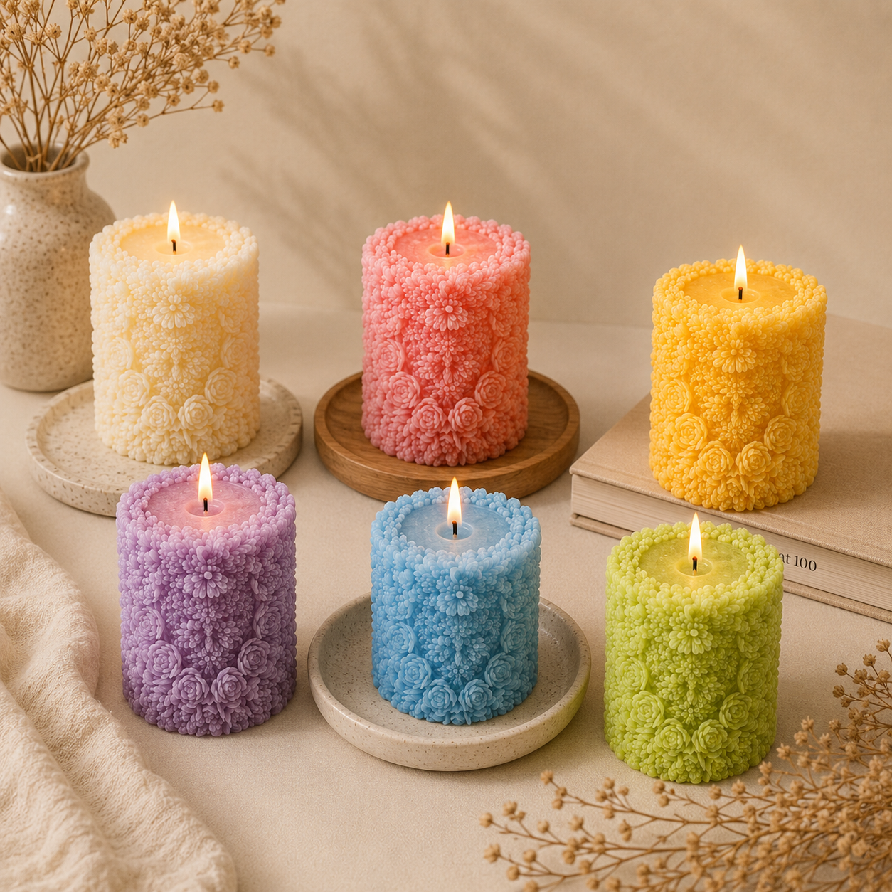 Floral Pillar Candle