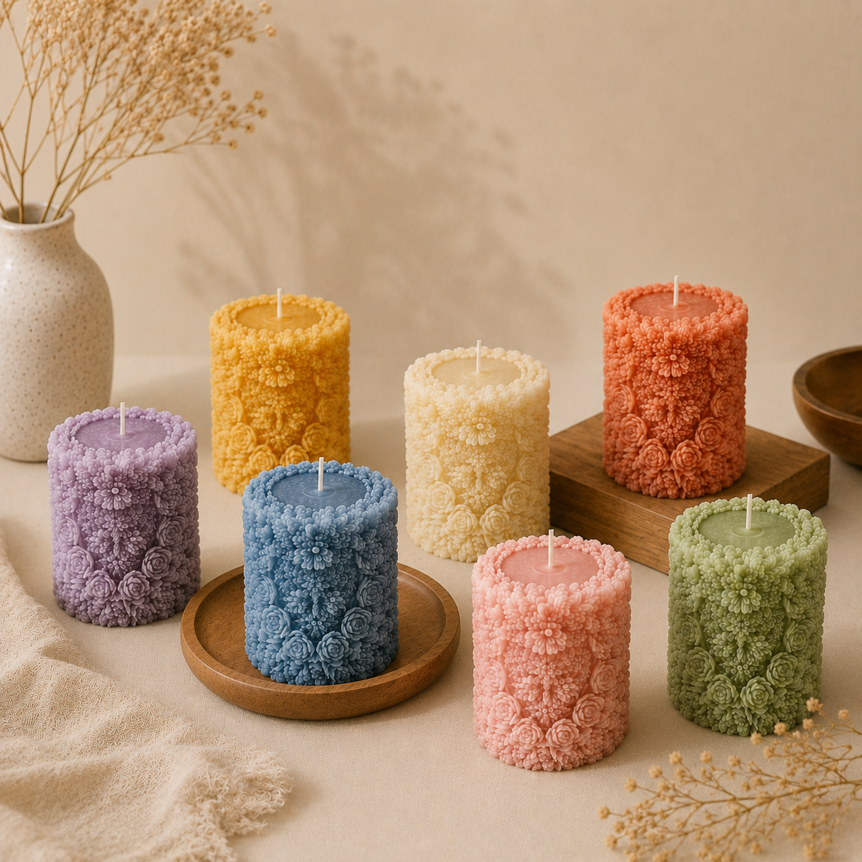 Floral Pillar Candle